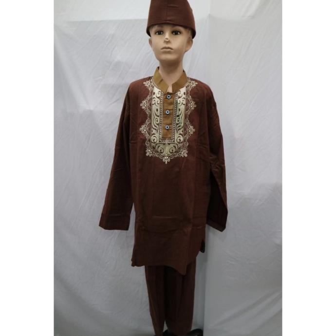 Grosir Baju Koko Setelan Anak Muslim Laki - laki Lengan Panjang Orange - Orange, 5-6 tahun KAD6