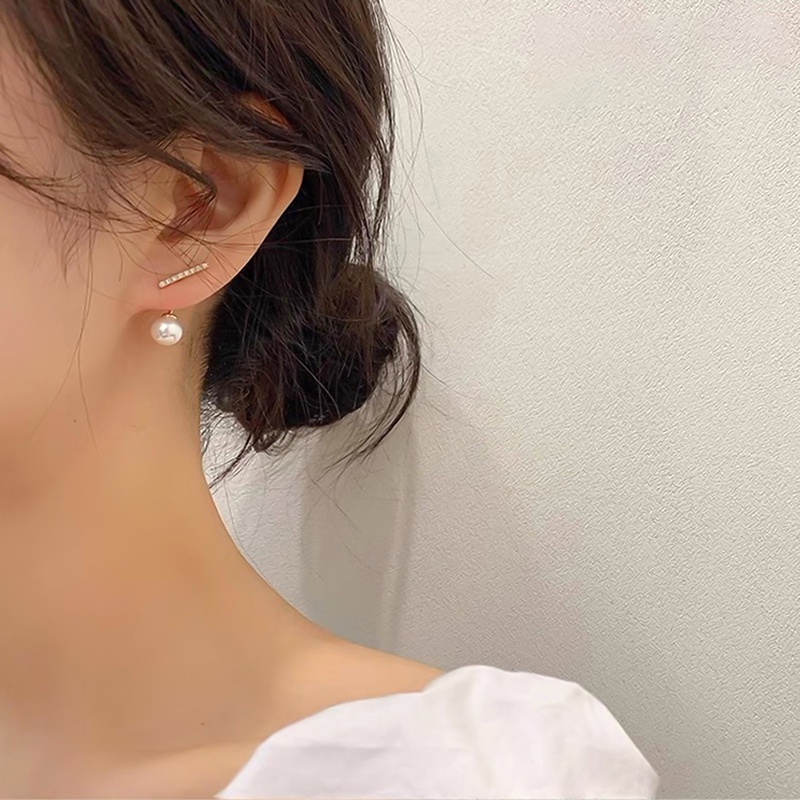 Anting 925 Silver Needle Hias Mutiara Berlian Imitasi Gaya Korea Untuk Wanita