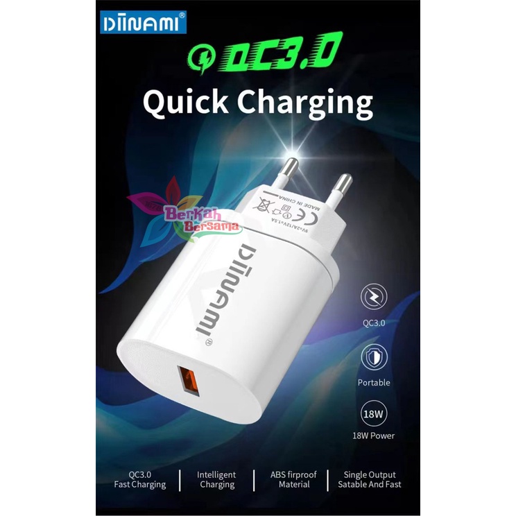 DIINAMI Adaptor Charger DM-Q1 Batok Charger Single Port Quick Charger 18W Qualcomm QC3.0 3A Output - Garansi Original Resmi 1 Tahun BB7029