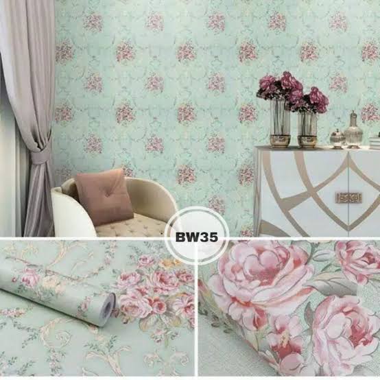 WALLPAPER DINDING DASAR HJAU MUDA MOTIF BUNGA