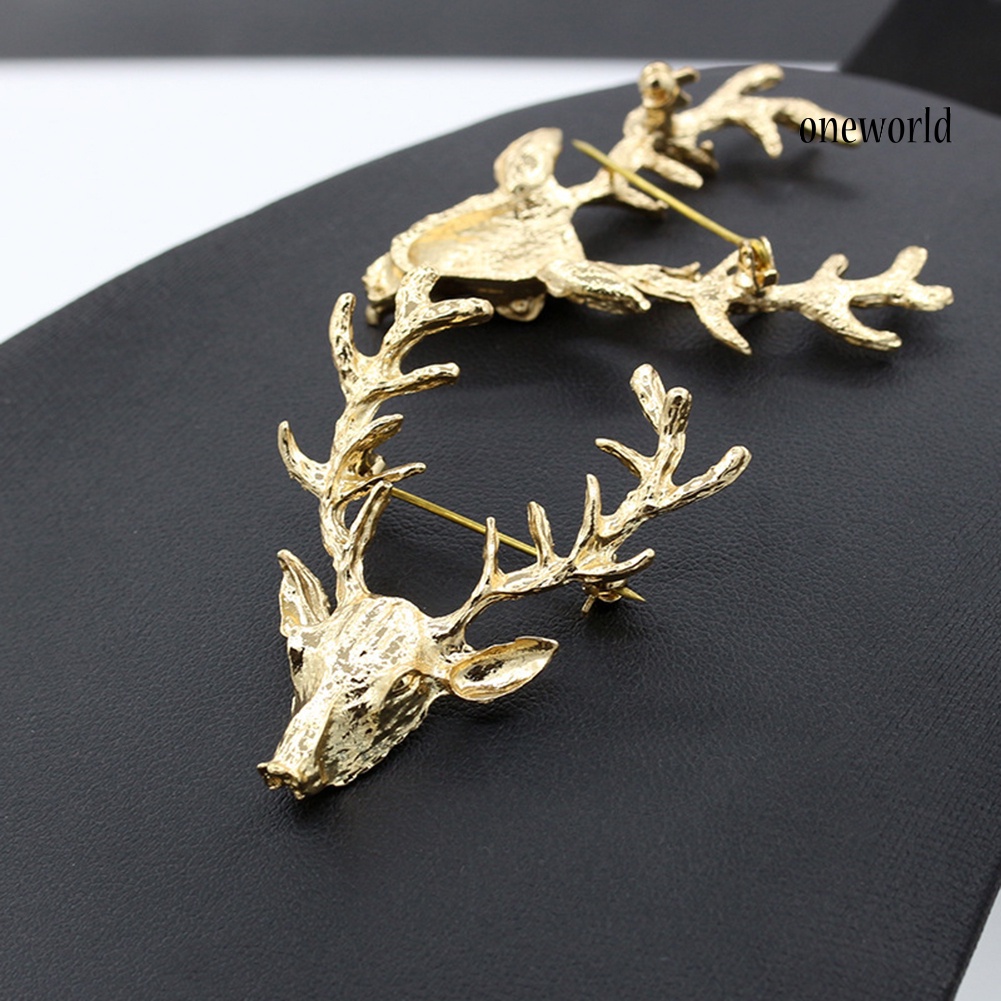 OW@ Fashion Unisex Deer Head Antlers Brooch Pin Scarf Lapel Jewelry Christmas Gift