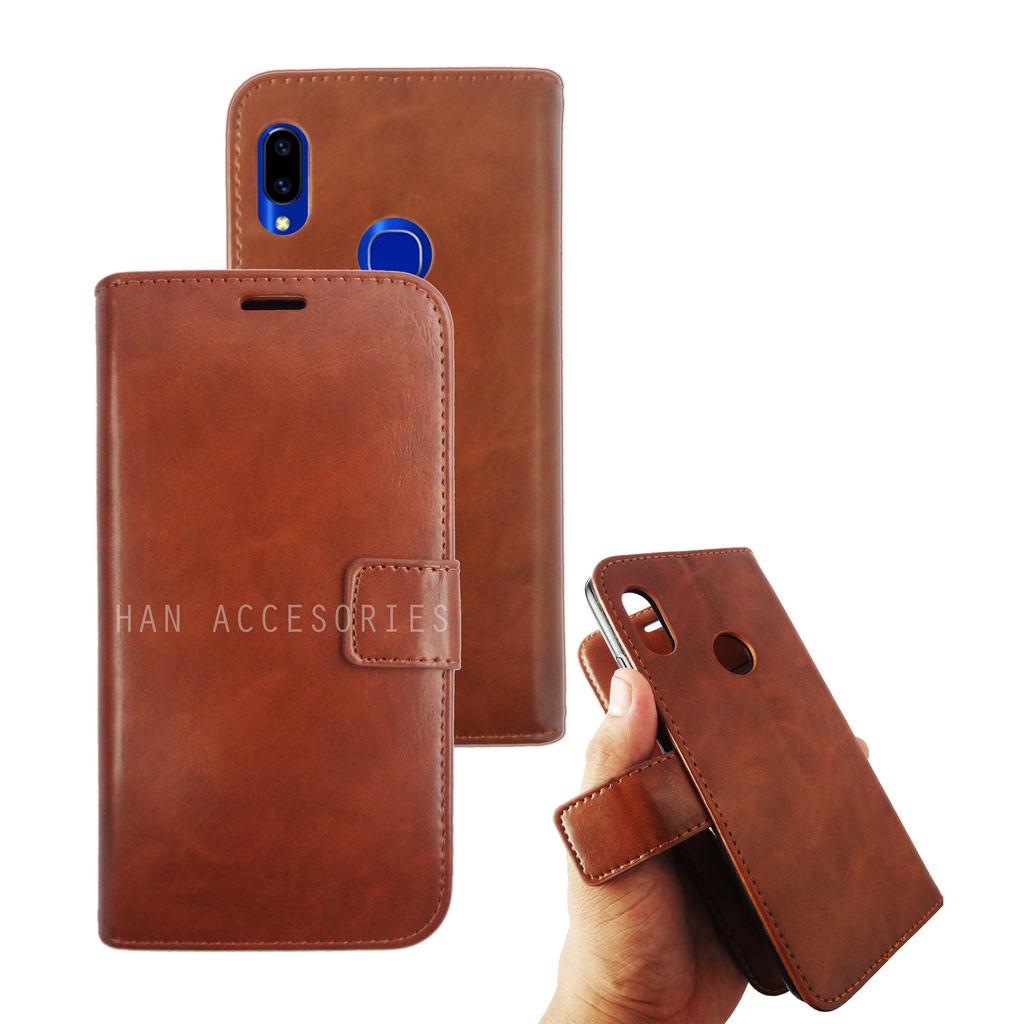 (PAKET HEMAT) Fashion Selular Flip Leather Case VIVO Y71/Y81/Y83/Y91/Y93/Y95/Y91C Flip Cover Wallet Case Flip Case + Nero Temperred Glass