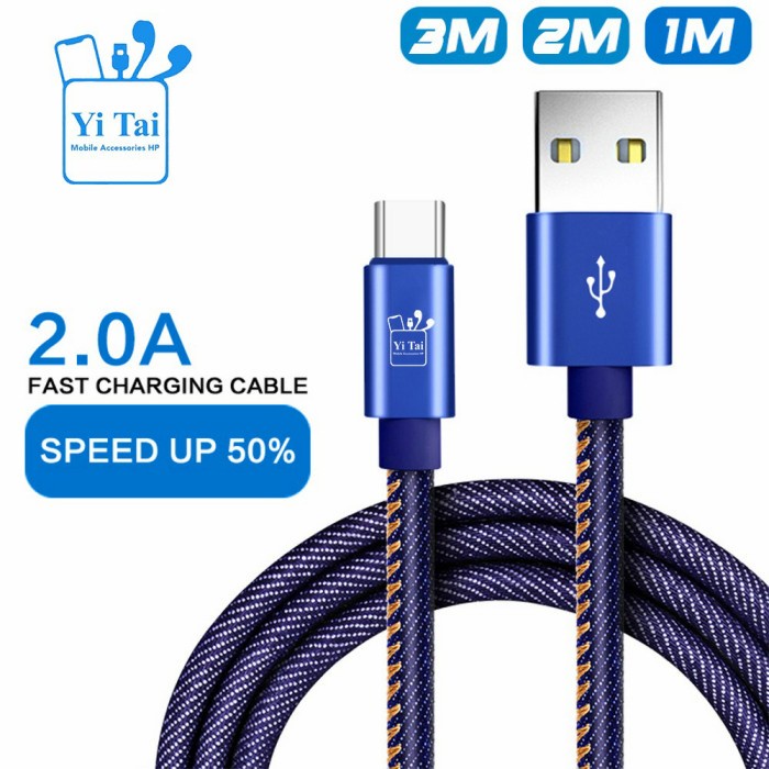 KABEL DATA DENIM TYPE C MICRO USB FOR LIGHTNING FAST CHARGING 3A YITAI 3METER