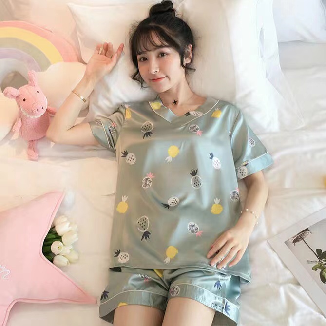 BIG SIZE Set piyama sutra wanita 1set pakaian tidur kaus longgar kartun lucu lengan pedek+celana pendek 2023