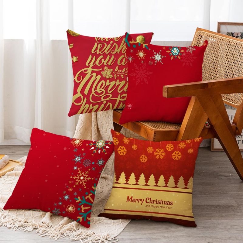 COVER SARUNG Bantal Sofa Print 45x45 cm Linen Motif Natal Christmas Holiday Santa Claus - Pusat Kado Murah