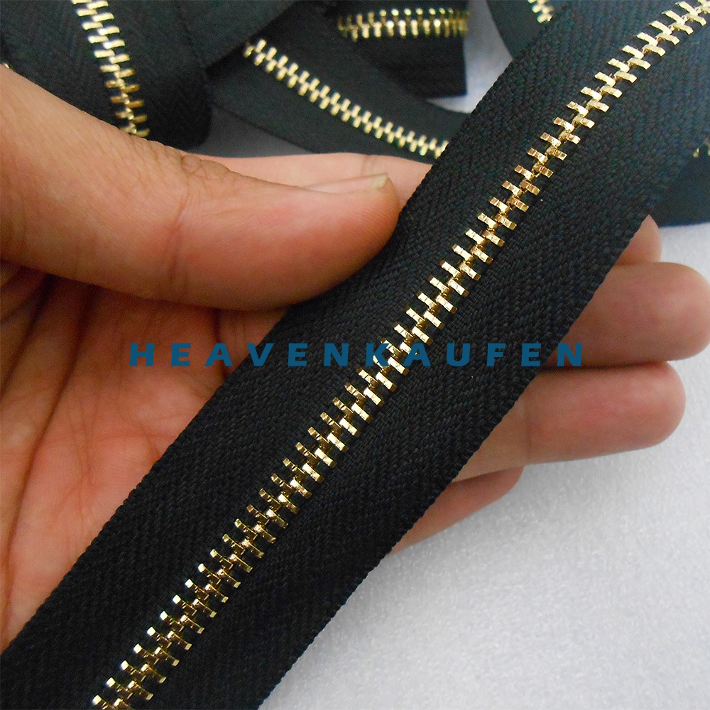 Resleting Zipper Amco Type Gigi Besi No 5 Hitam - Gold Emas Harga Per Meter