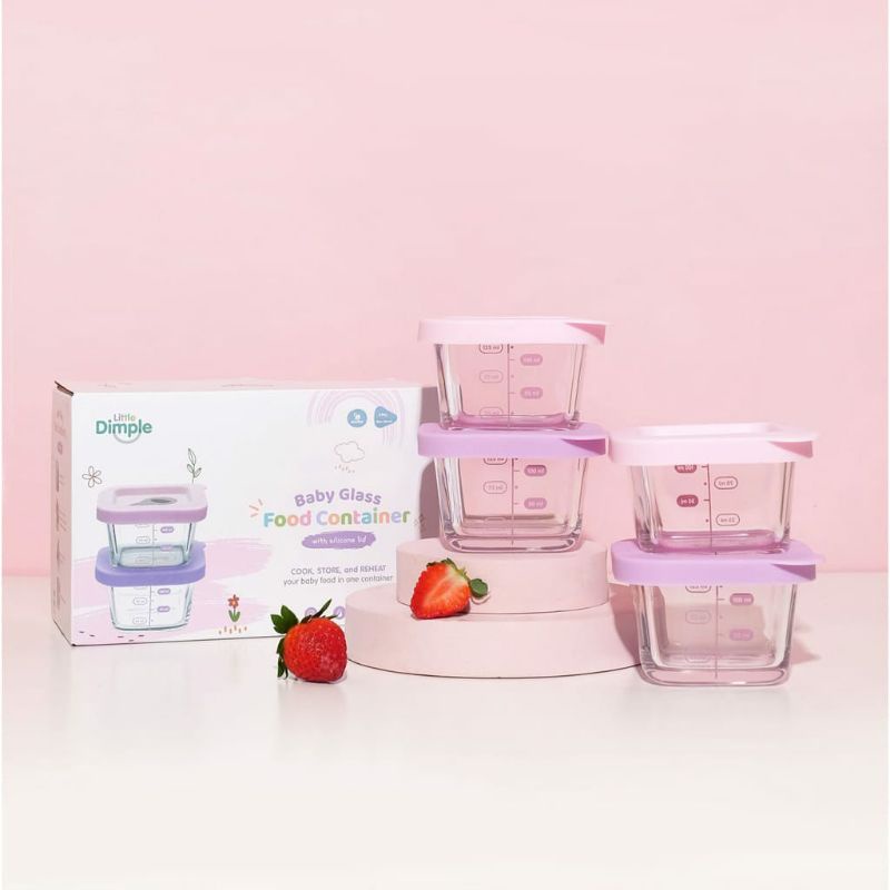 Little Dimple Baby Glass Food Container with Silicone Lid 160ml