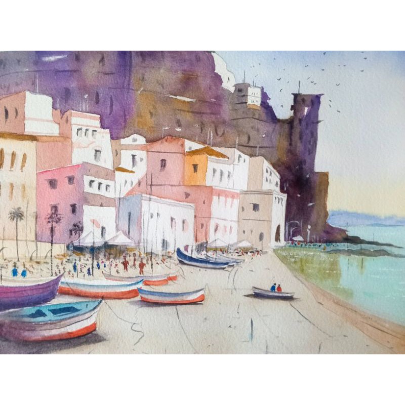 

Art Print Watercolor Painting Landscape Beach Shore