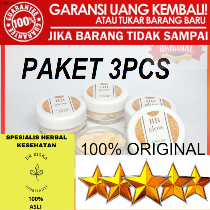 100% ORIGINAL OBAT KRIM PEMUTIH PENCERAH WAJAH CREAM BB GLOW CRISTAL ORIGINAL 3PCS