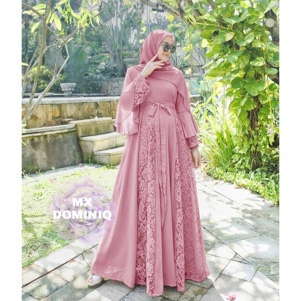 BISA COD - MAXI DRESS DOMINIQ / GAMIS BRUKAT WANITA / BAJU PESTA KONDANGAN FASHION HIJAB MUSLIM