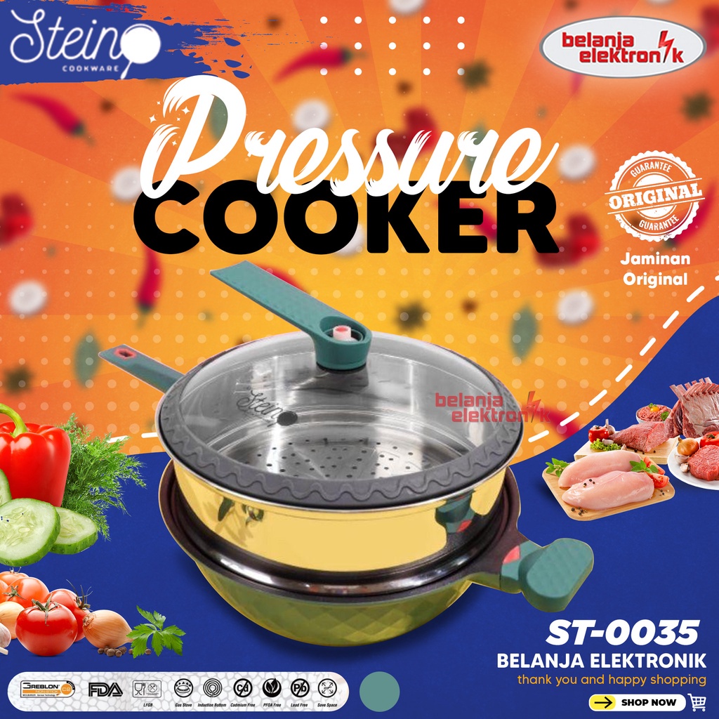 PANCI PRESTO STEIN COOKWARE PLATINUM PRESSURE WOK PAN 32 CM STEAMER HIJAU