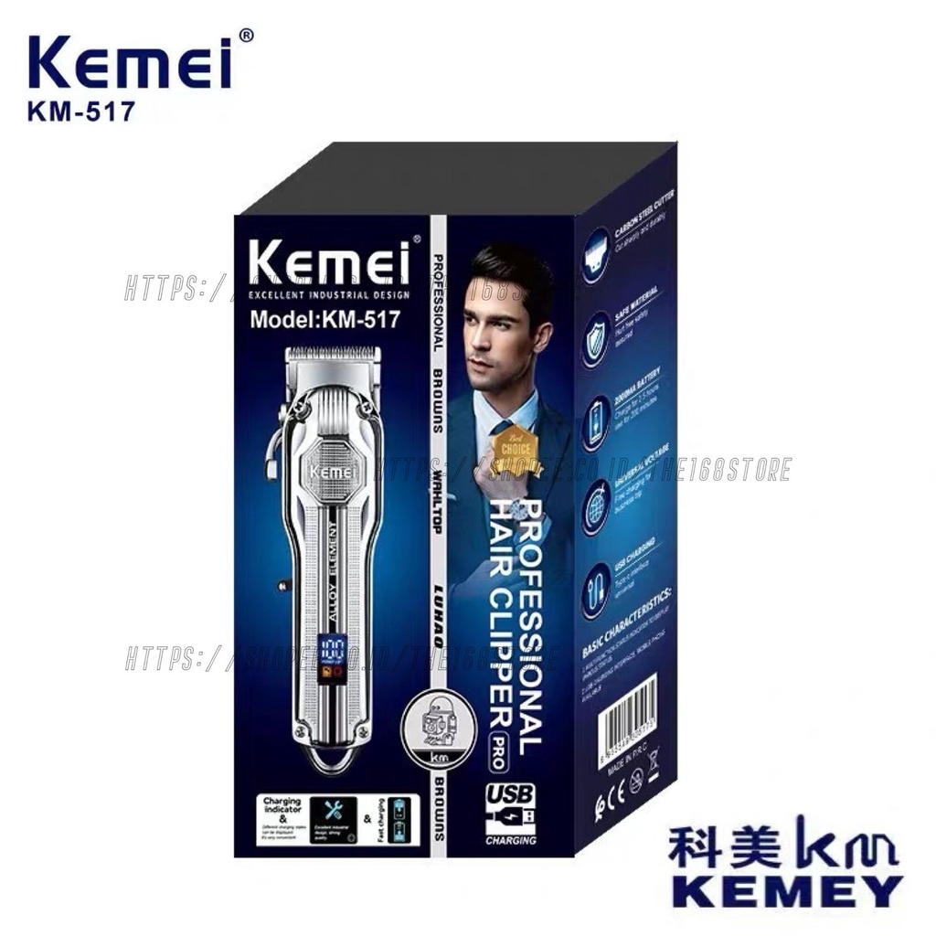 Alat Cukur Rambut Kemei KM-517 Professional Hair Clipper Electric Alloy Element LCD Display Mesin Cukuran KM 517