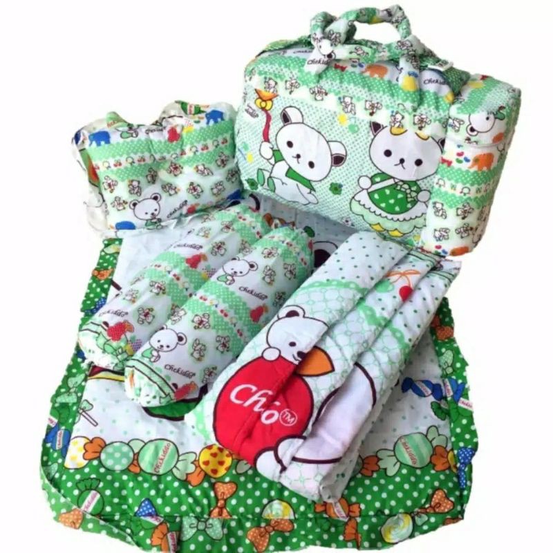 KADO BAYI PAKET KOMPLIT-PAKET KADO BAYI-GIFT SET 4 IN 1 TAS GENDONGAN SAMPING BANTAL GULING ALAS TIDUR