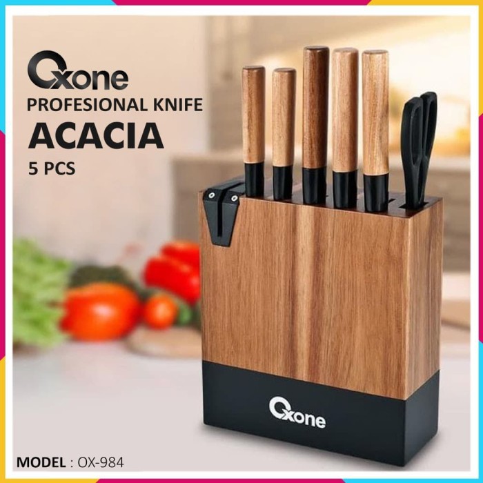 Oxone OX-984 Acacia Pisau Set Knife Set With Wood Block