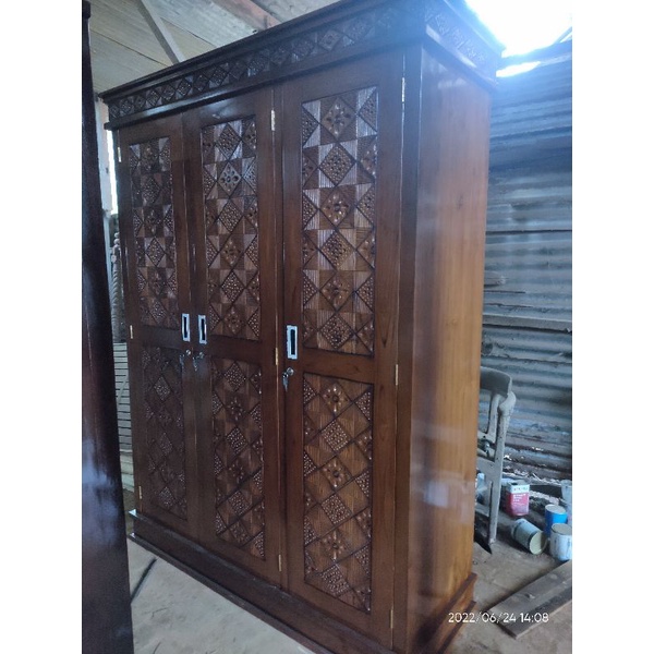LEMARI PAKAIAN MINIMALIS PINTU 2 3 ALMARI kAYU JATI TUA JEPARA