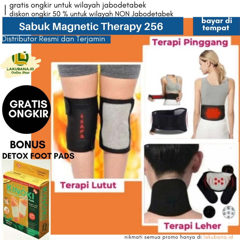 Sabuk Magnetic Therapy 256 Paket Komplit 3 in 1 Titik Magnet - Sabuk Terapi Kesehatan Leher Pinggang Lutut Bonus Detox Foot Pads