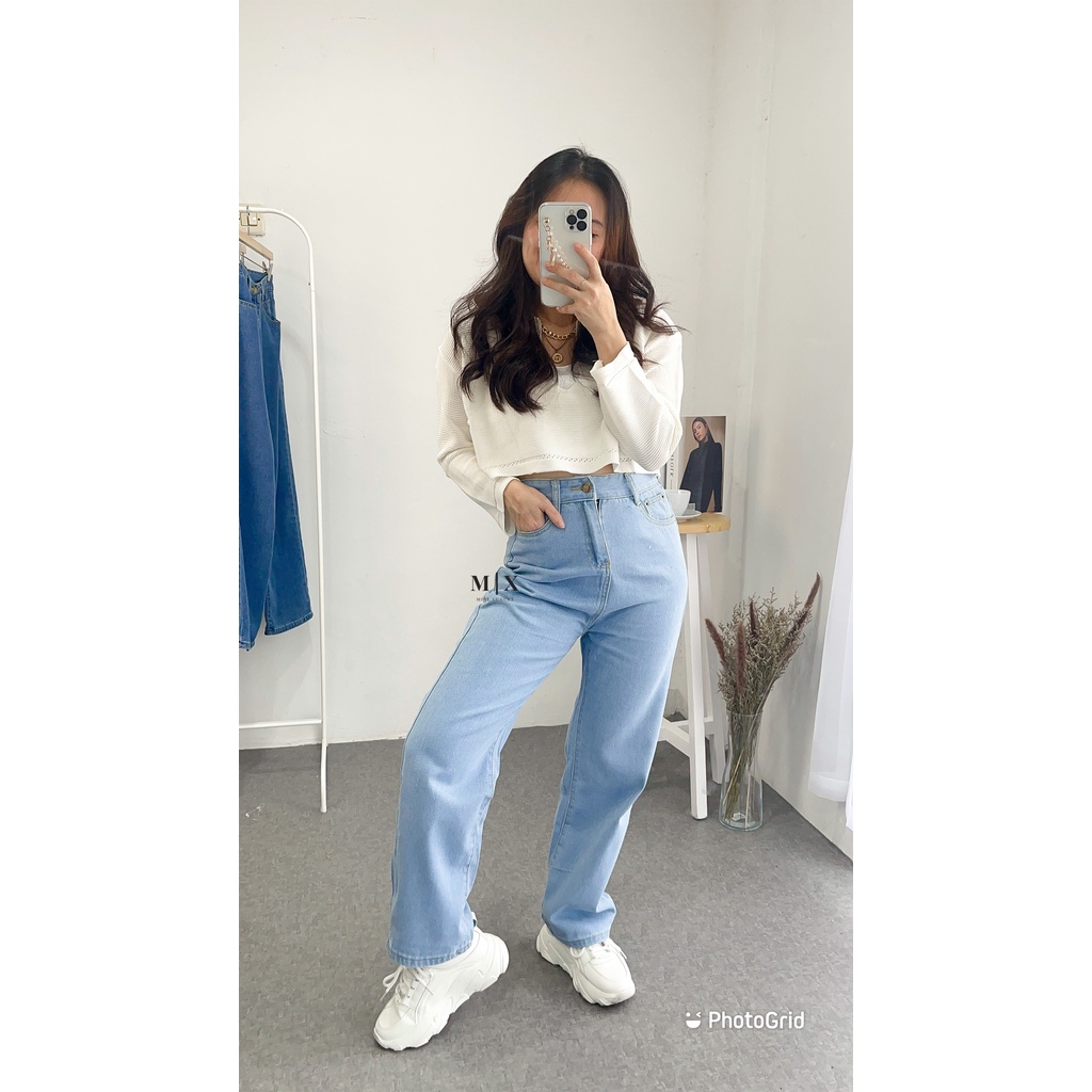 JEANS HIGHWAIST IMPORT CELANA PANTS WANITA CEWEK CULLOTE HW BAGGY DENIM MX842