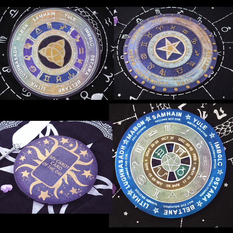 Glitter 4Pcs Pendulum Astrology Zodiac Board Epoxy Resin Mold The Sun Moon Star Tarot Card Tray Round Resin Mold Witchcraft Tool