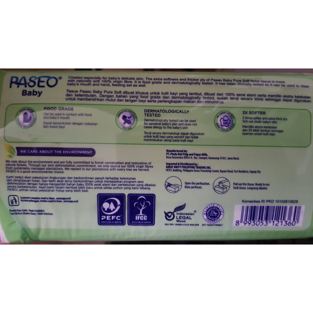 Tissue Tisu Paseo Baby Pure Soft Pack 130s