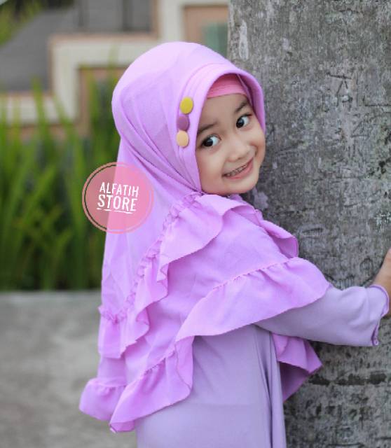 ALFATIH STORE / Jilbab Anak Rempel 2 Layer Ped Kancing 3 / hijab jilbab Anak Murah