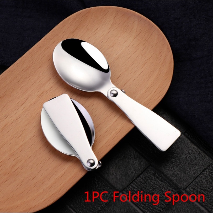 YTJ-1pc Sendok Sup Lipat Bahan Stainless Steel Ukuran Kecil