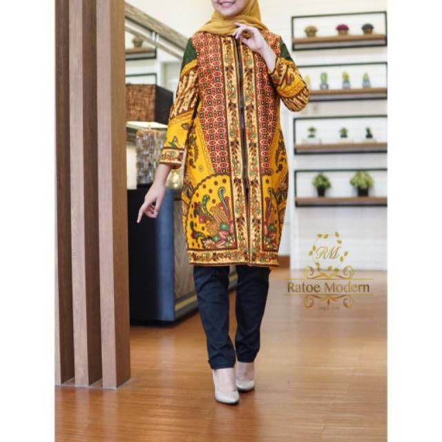 Tunik Batik Ratoe Modern Kode 122 Model Sleting Full Depan. Krah Dk Bhn Katun Batik Sinaran