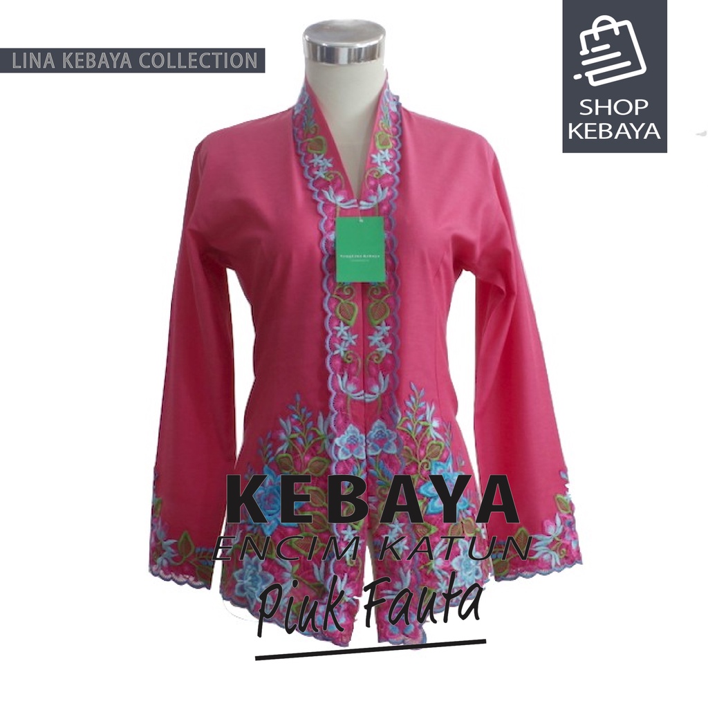 Kebaya Encim Kartini Katun Bordir Modern Pink Fanta Lengan Panjang Jumbo