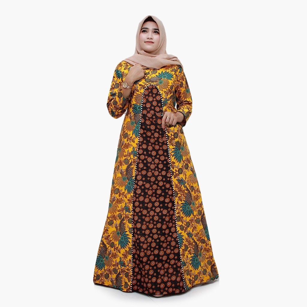 Ms Gamis Batik Sriwedari Maxi Jumbo Xxxl Ld 110 120. Resleting Belakang  Katun Sogan