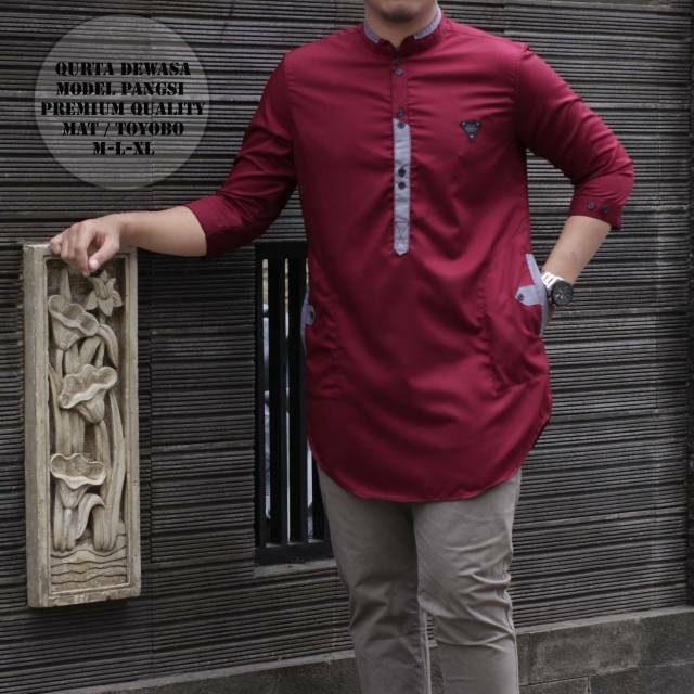 Kemeja qurta pakistan merah marun baju koko pakistan