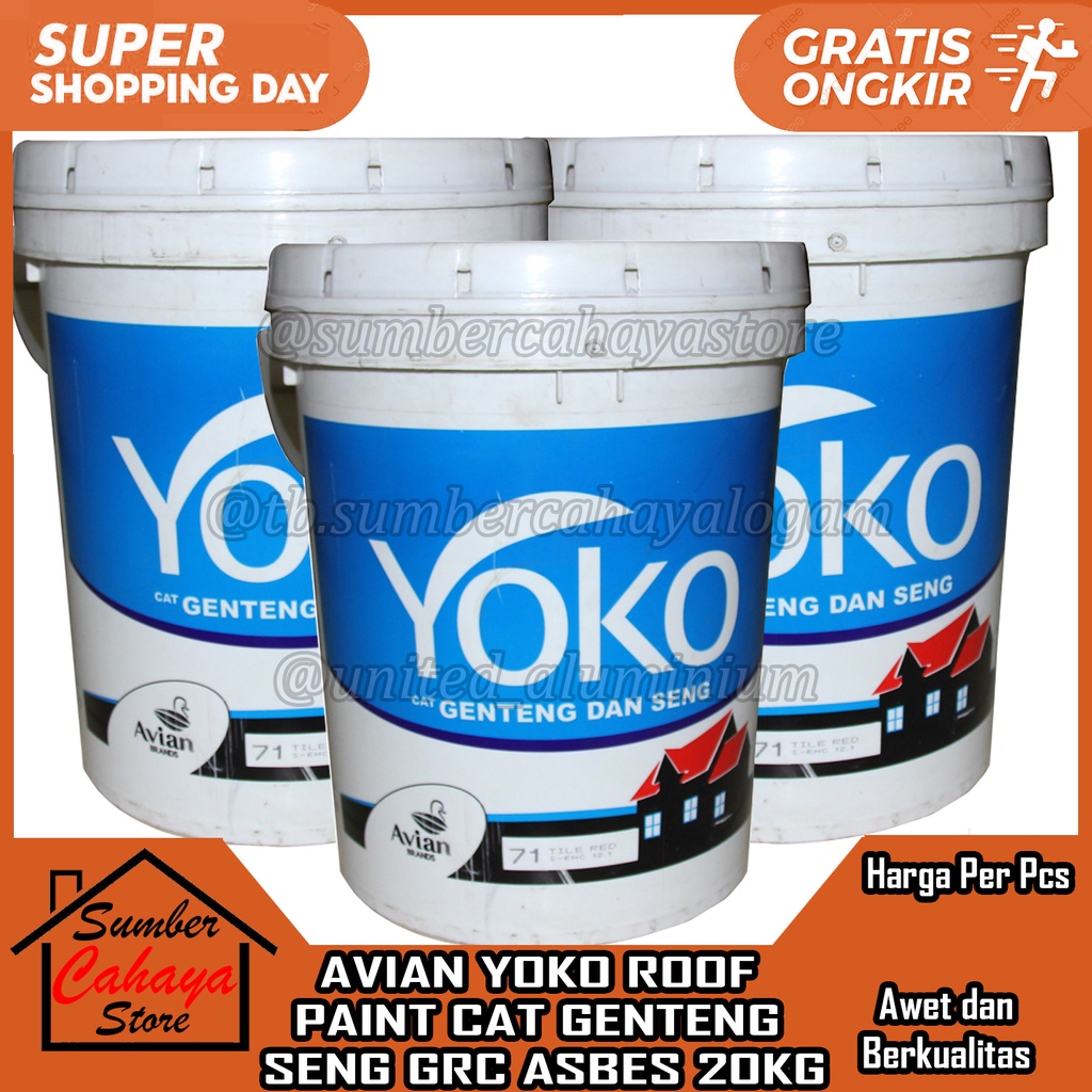 CAT GENTENG DAN SENG AVIAN BRANDS YOKO READY MIX 20 KG ROOF PAINT Galon 20KG Asbes GRC Lapangan Catt