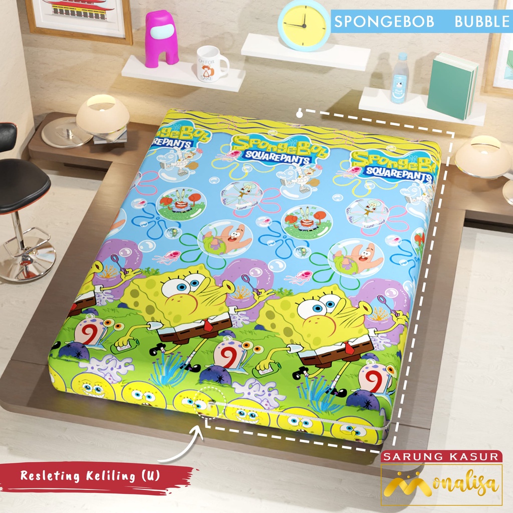 Monalisa Premium Sarung kasur Uk 160/180 T 15/20 - Spongebob Bubble