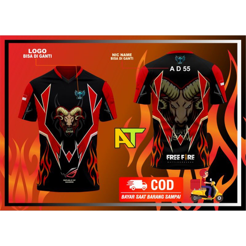 BAJU KAOS JERSEY GAME FREE FIRE DESAIN TERBARU  / GULID FREE FIRE GATIS LOGO DAN NICK NAME