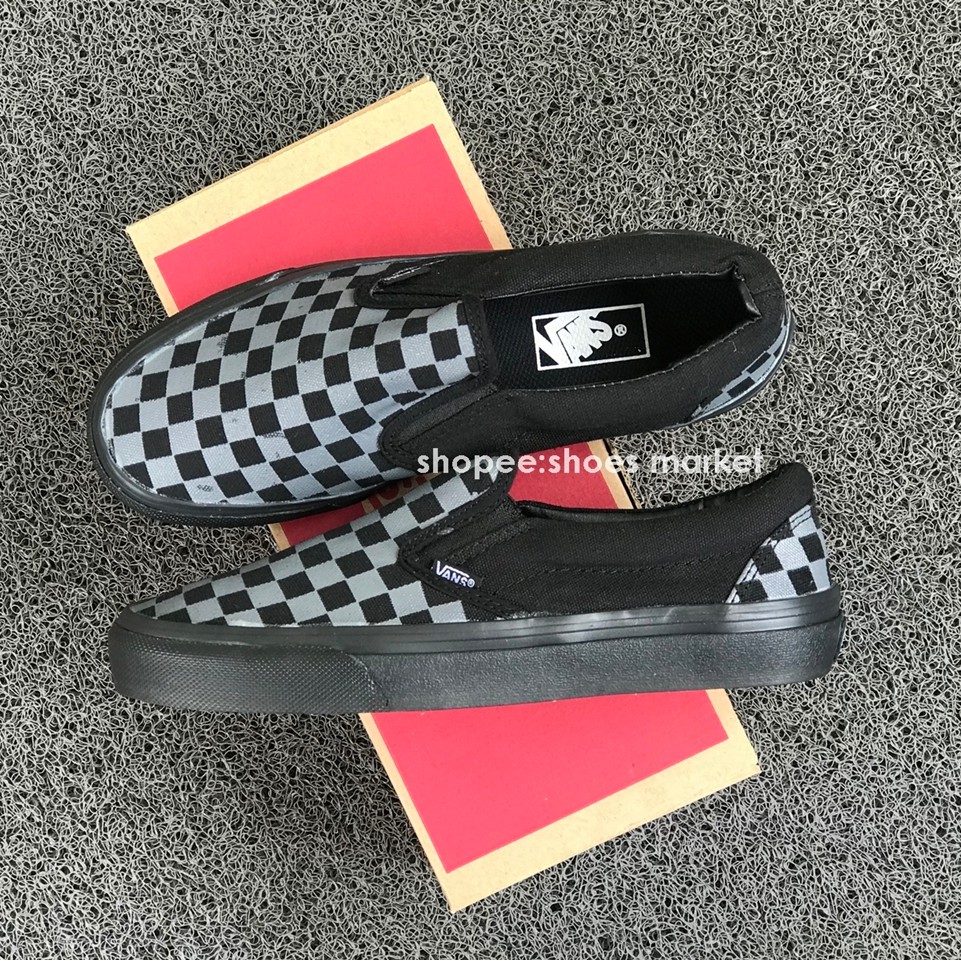 VANS SLIP ON CHECKERBOARD BLACK GREY HITAM ABU