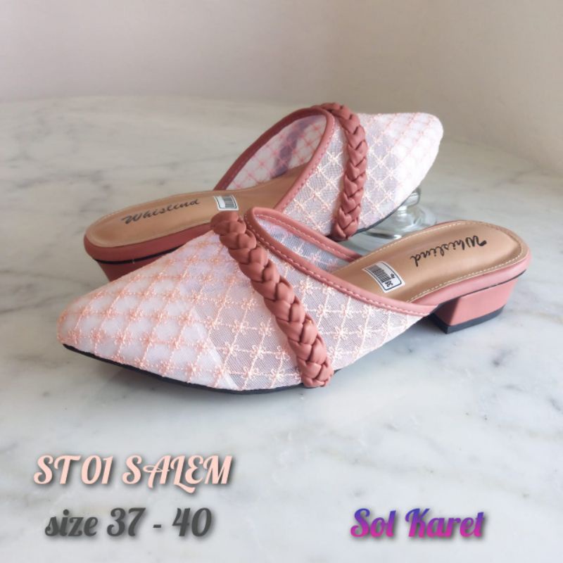 WHISLIND - SEPATU SENDAL SLOP MULES BROKAT JALA HAL 3 CM SOL KARET