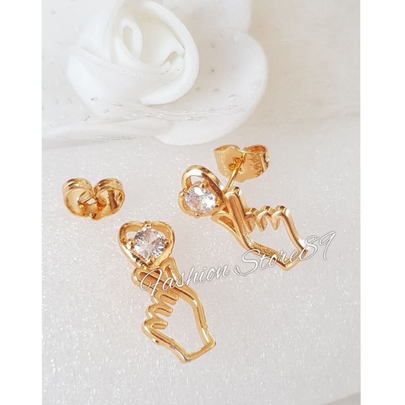 Anting Tusuk Finger Heart Perhiasan lapis Emas Xuping Yaxiya Bestquality impor