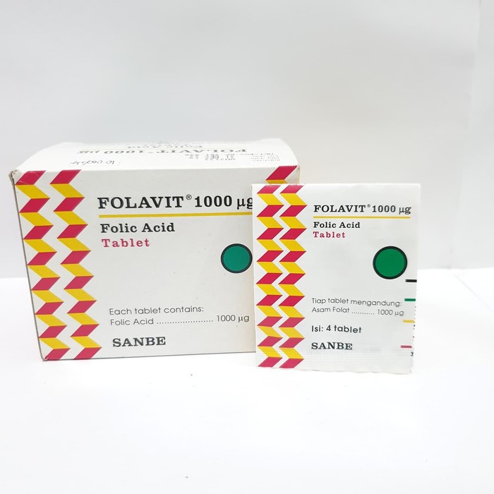 Folavit 1000 mcg Folic Acid 1000 mcg / Asam Folat 1 mg / Box Isi 100