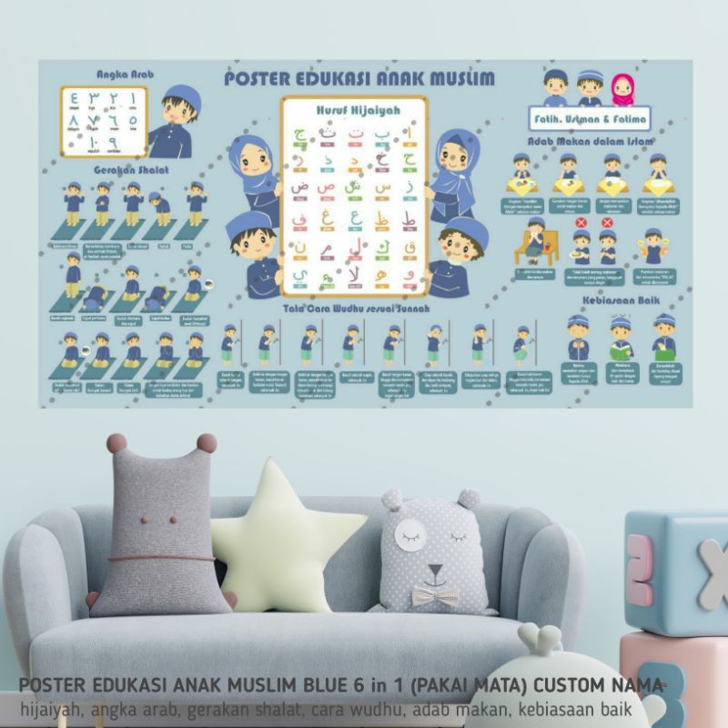 TERLARIS  POSTER ANAK MUSLIM POSTER SUNNAH POSTER GERAKAN SHOLAT CARA WUDHU HIJAIYAH ADAB MAKAN