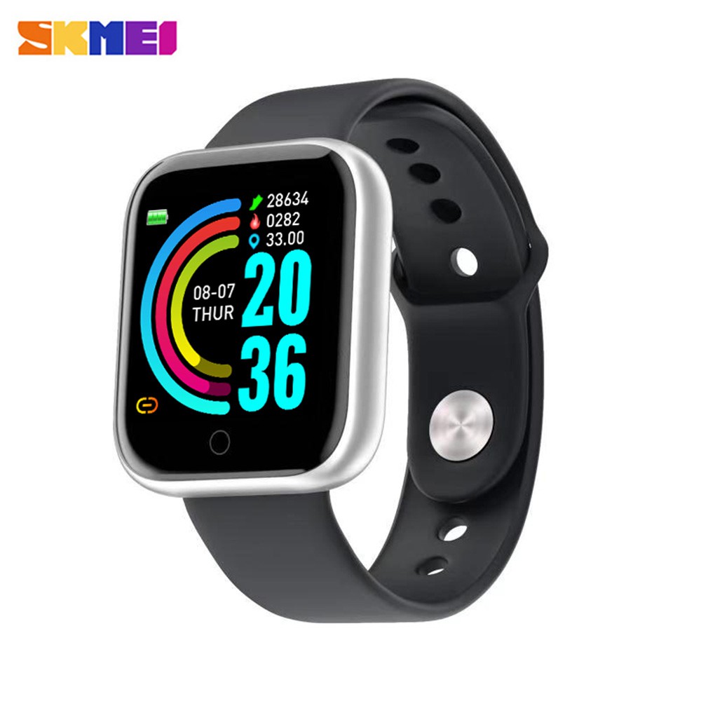 SKMEI Y68 Jam Tangan Pria Wanita Digital Smartwatch Bluetooth WATCHKITE WKOS-Silver Hitam