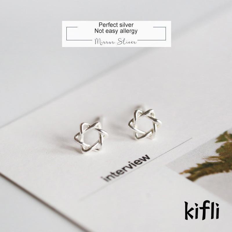 Anting Stud Mini,Bentuk Bintang Hexagram,Hollow,Untuk Wanita