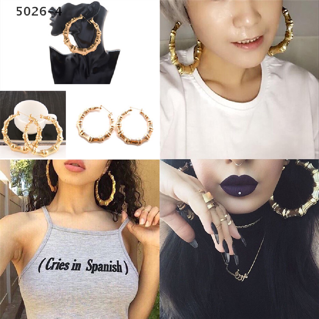 5026-4 Large Bamboo Earrings Hip-Hop Earrings Ladies Hoop / Hoops Ear Circle  5026-4