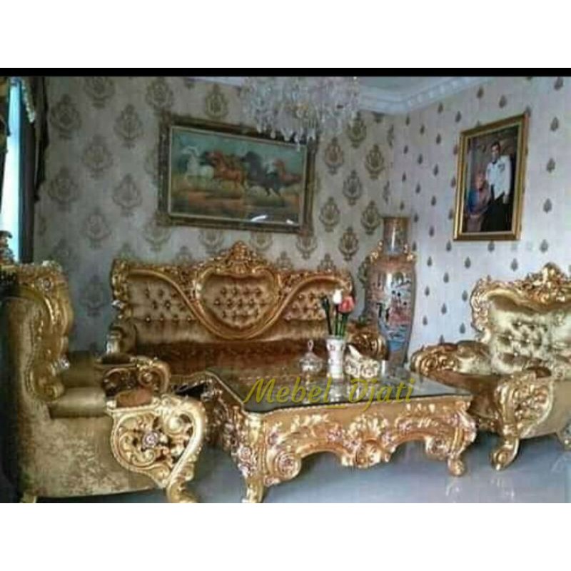 sofaTamu Raja Mewah Jati Warna Gold