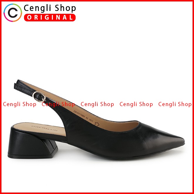 SEPATU SANDAL HEEL KULIT OBERMAIN HEELS WANITA ORIGINAL HITAM OW15