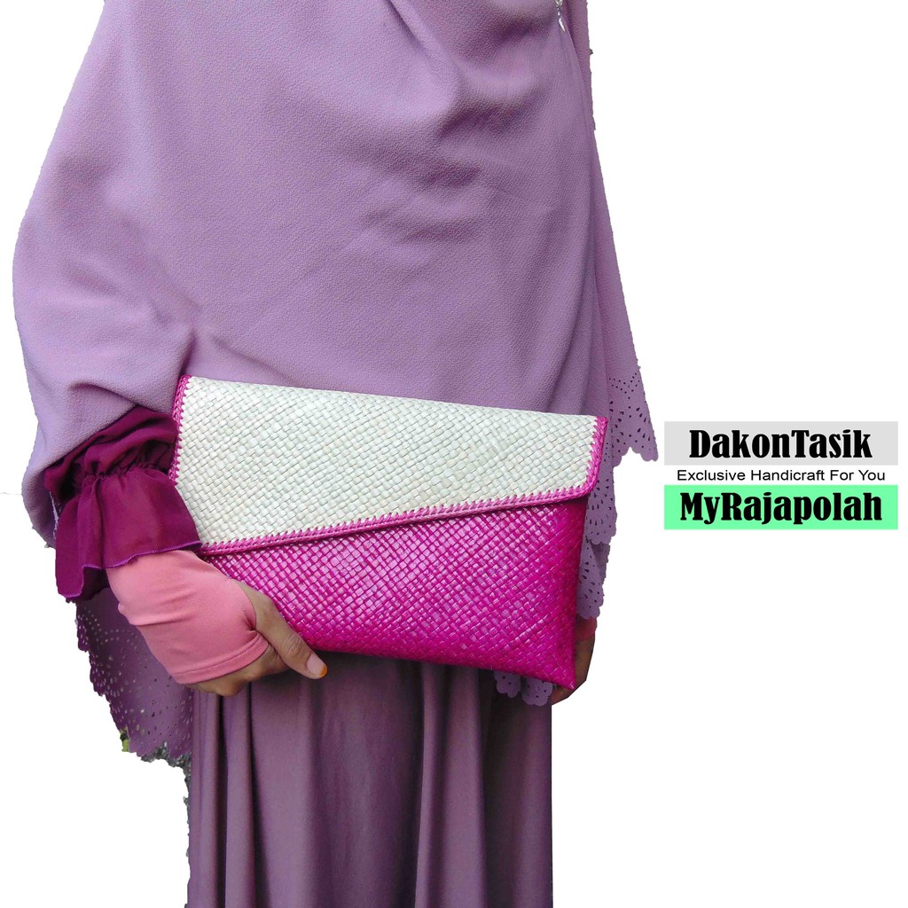 Dakon Tasik - Clutch Dompet Pesta Anyaman Pandan Model Miring Size M 27 x 16 cm