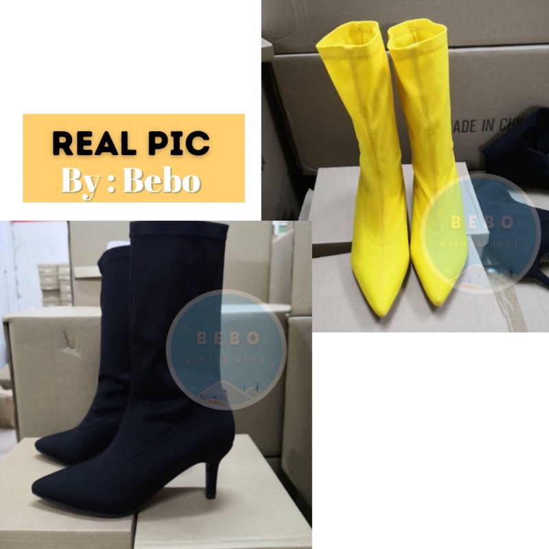 Waterproof Heel Boots Pointed toe  Stiletto Boots Mid Calf