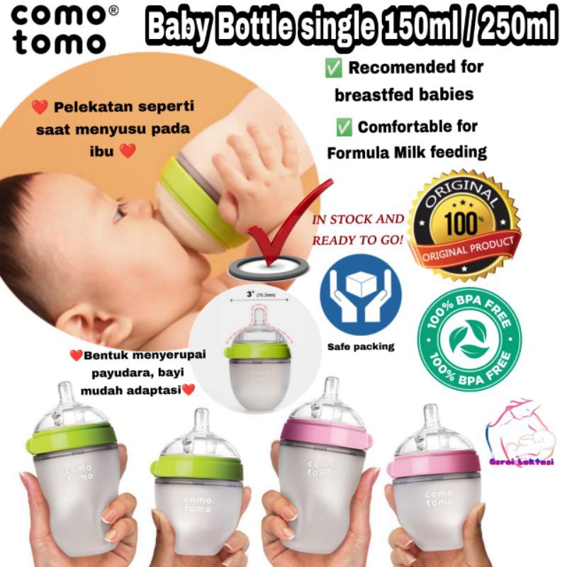 Comotomo Baby Bottle anti kolik 150ml 250ml Single Pink Green Como Tomo botol susu