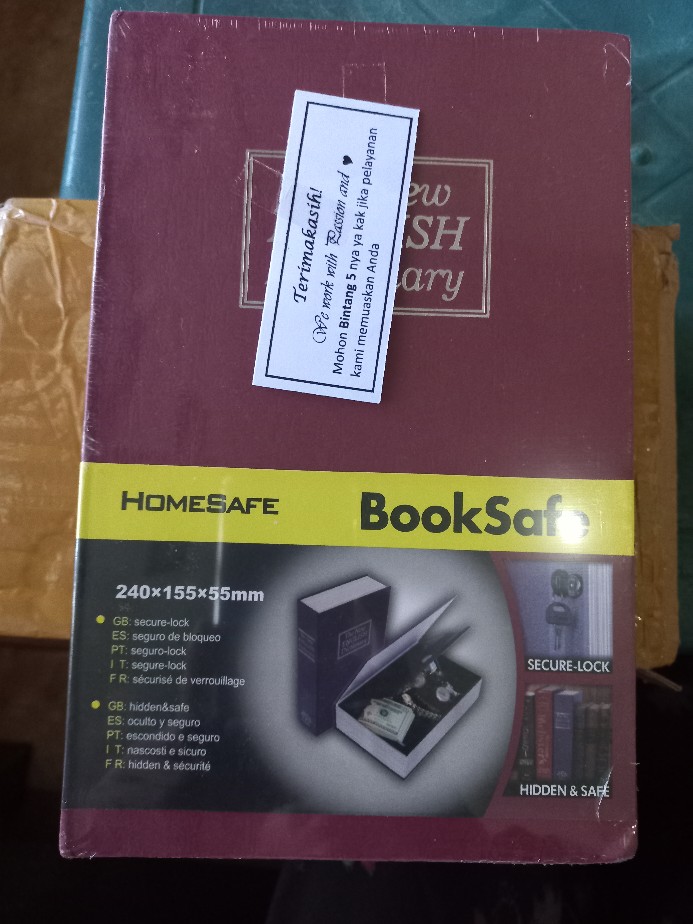 Brankas Buku Kotak Penyimpanan Perhiasan Berharga Size M + Kunci Brangkas Mini Anti Maling