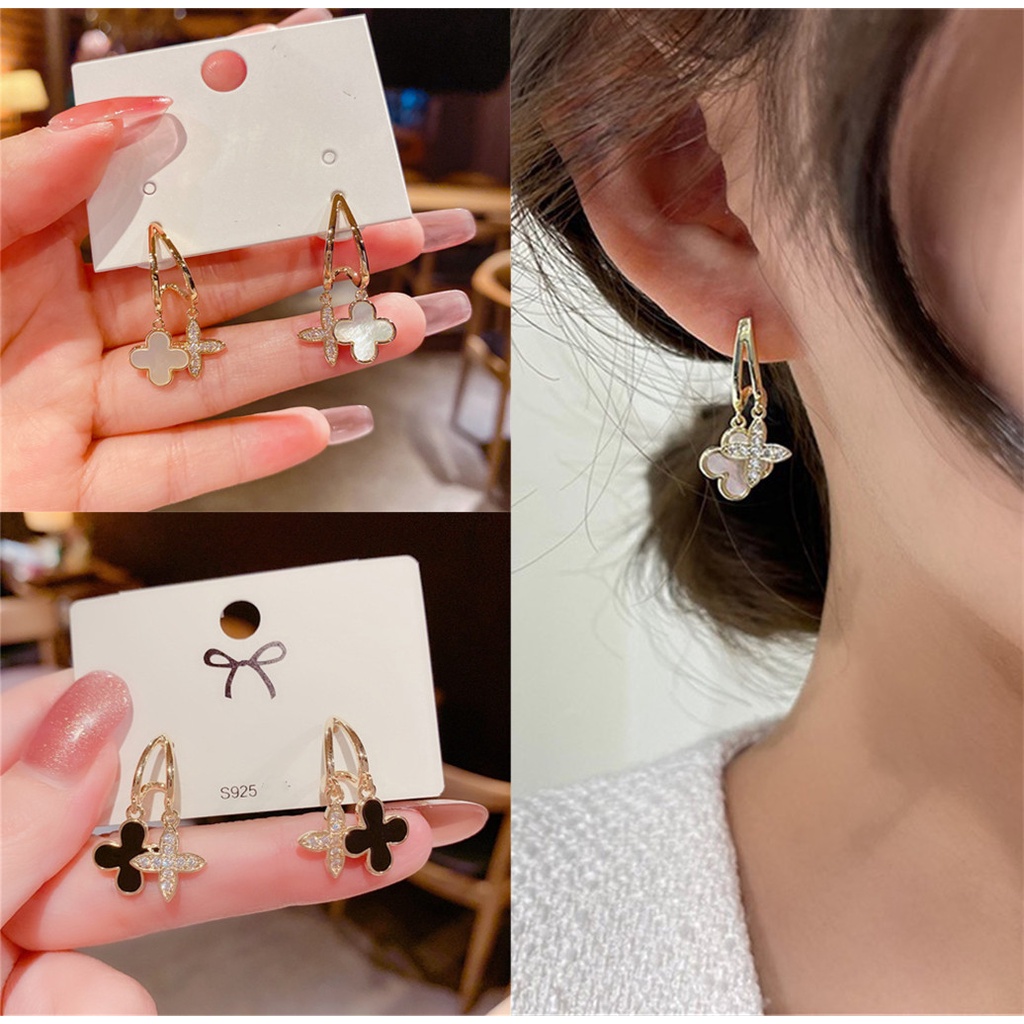 1 Pasang Anting Kristal Model Double layer Untuk Wanita