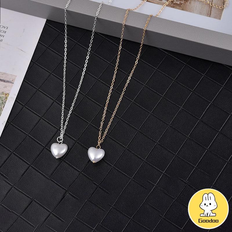 Kalung Rantai Clavicle Desain Hati Hias Mutiara Aksesoris Wanita -Doo