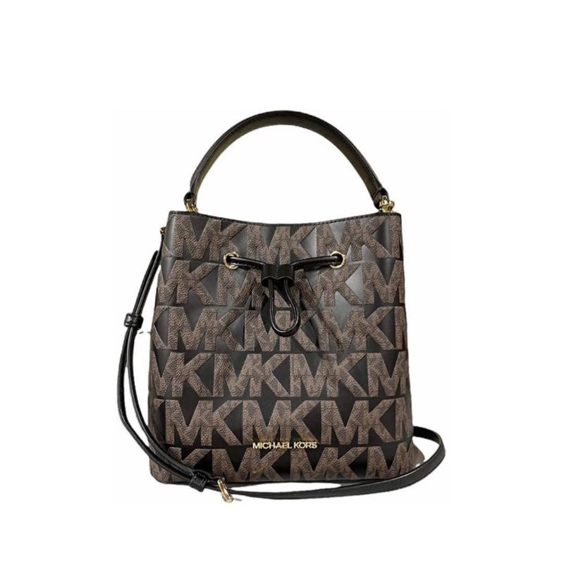 Tas Michael Kors Suri Medium Bucket Messenger Signature Brown Black Original