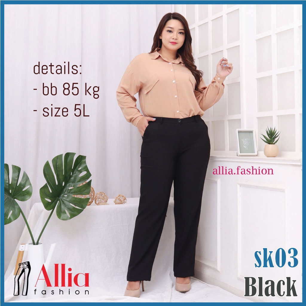 ALLIA SK03 BLACK M - 7L - Celana Kerja Wanita - Celana Bahan Wanita - celana pinggang karet